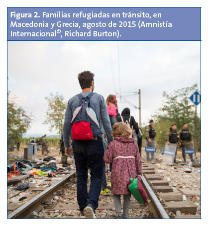 Figura 2. Familias refugiadas en tránsito, en Macedonia y Grecia, agosto de 2015 (Amnistía Internacional©, Richard Burton).