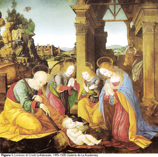Figura 1. Lorenzo di Credi: La Adoración, 1495-1500 (Galería de La Academia)