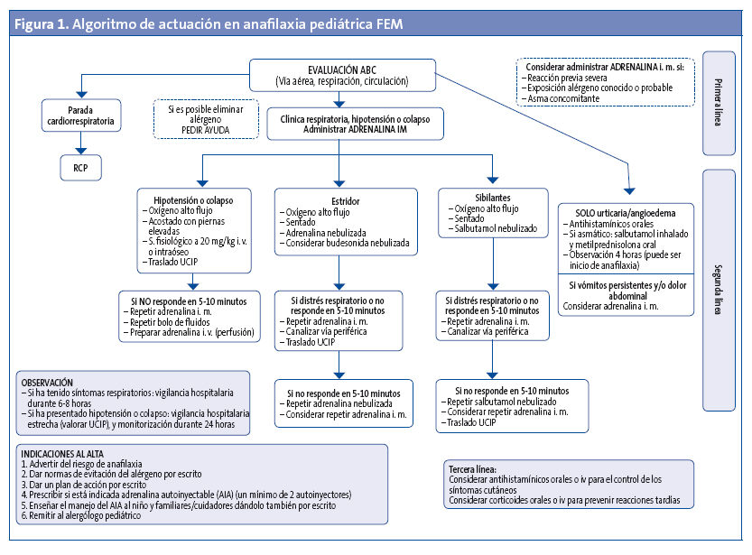 Figura 1. Algoritmo de actuación en anafilaxia pediátrica FEM