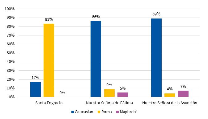 Percent distribution of children in each school by ethnicity