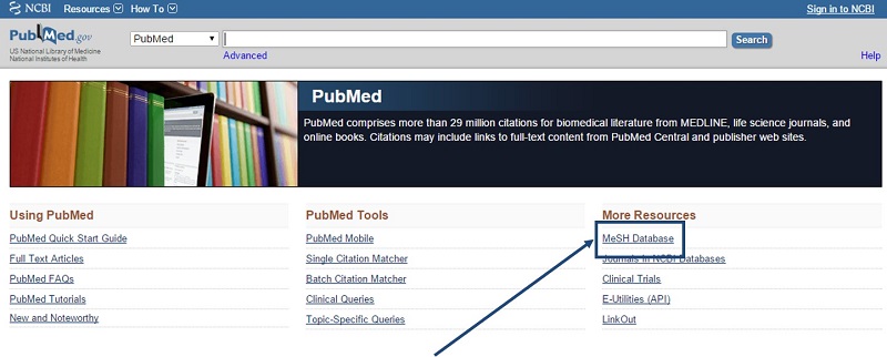 Figura 4. Acceso al tesauro MeSH desde la página de inicio de PubMed