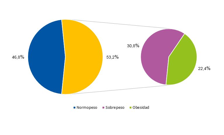Figura 1. Distribución porcentual del Z-IMC en varones de acuerdo con el criterio OMS (n = 143)