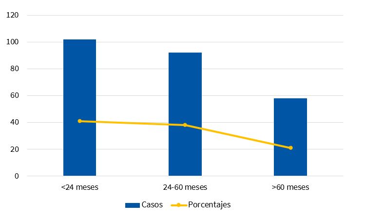 Figura 1. Distribución de los casos de neumonía por edad (meses) 