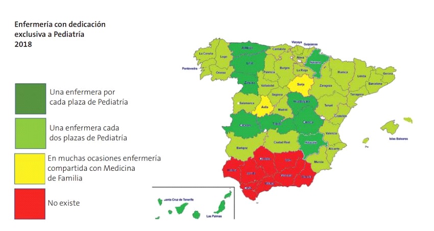 Figura 1. Situación de la enfermería pediátrica por provincia en 2018