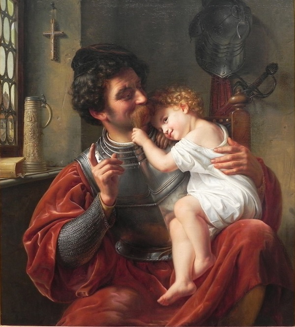 El capitán y su hijo pequeño. Theodor Hildebrant, 1832.