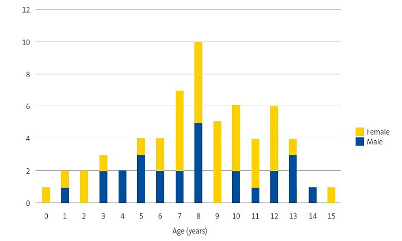 Figura 2. Accidentes con vehículos con ruedas: distribución por sexo y edad