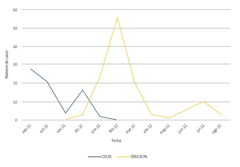 Figura 2. Evolución en el tiempo de las variantes del SARS-CoV-2.