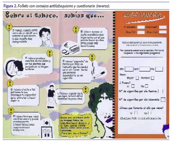 Folleto con consejos antitabaquismo y cuestionario (reverso)
