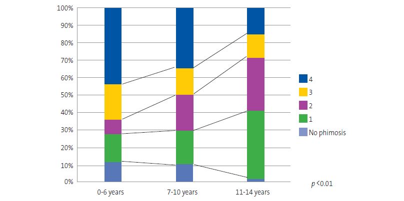 Figure 3. Grade of phimosis by age group