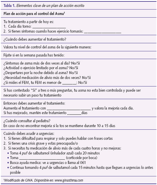 Tabla 1. Elementos clave de un plan de acción escrito
